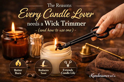 Black angled candle wick trimmer trimming candle wick for clean and even burn