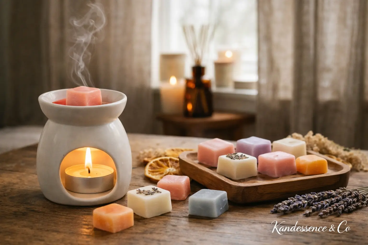 Luxury hand-poured wax melts for home fragrance transformation by Kandessence & Co.