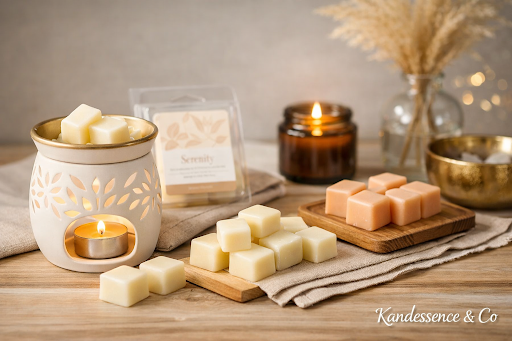 Premium Kandessence wax melts creating a cozy modern home fragrance atmosphere with long-lasting safe and flame-free scent experience