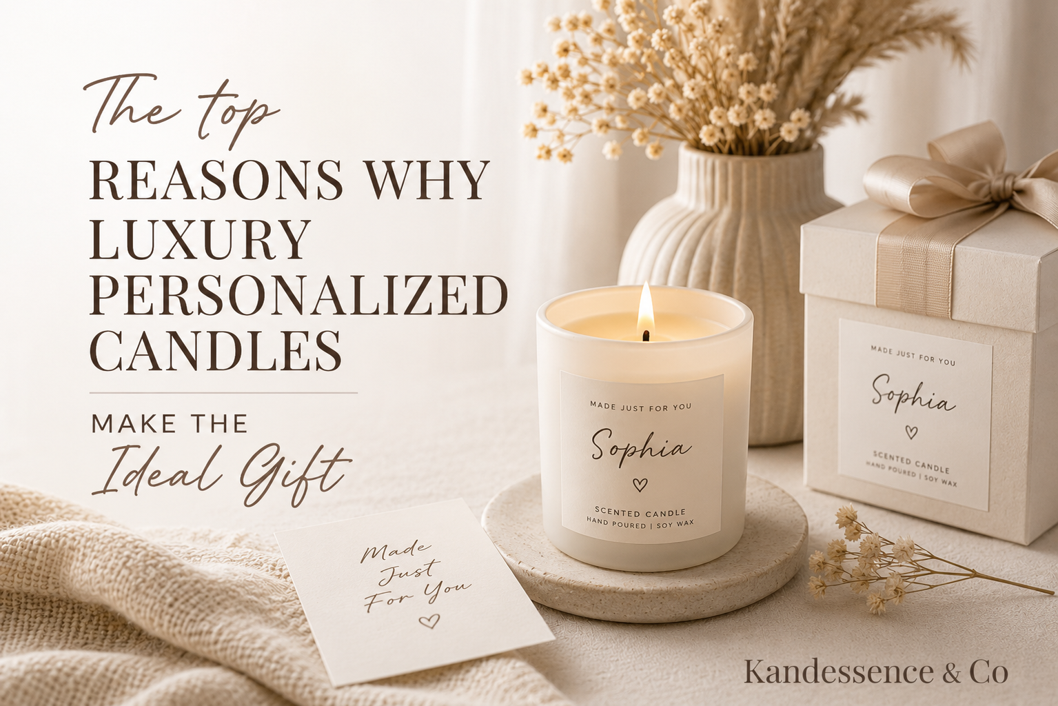 Elegant luxury personalized candles arranged as thoughtful custom gift items for special occasions